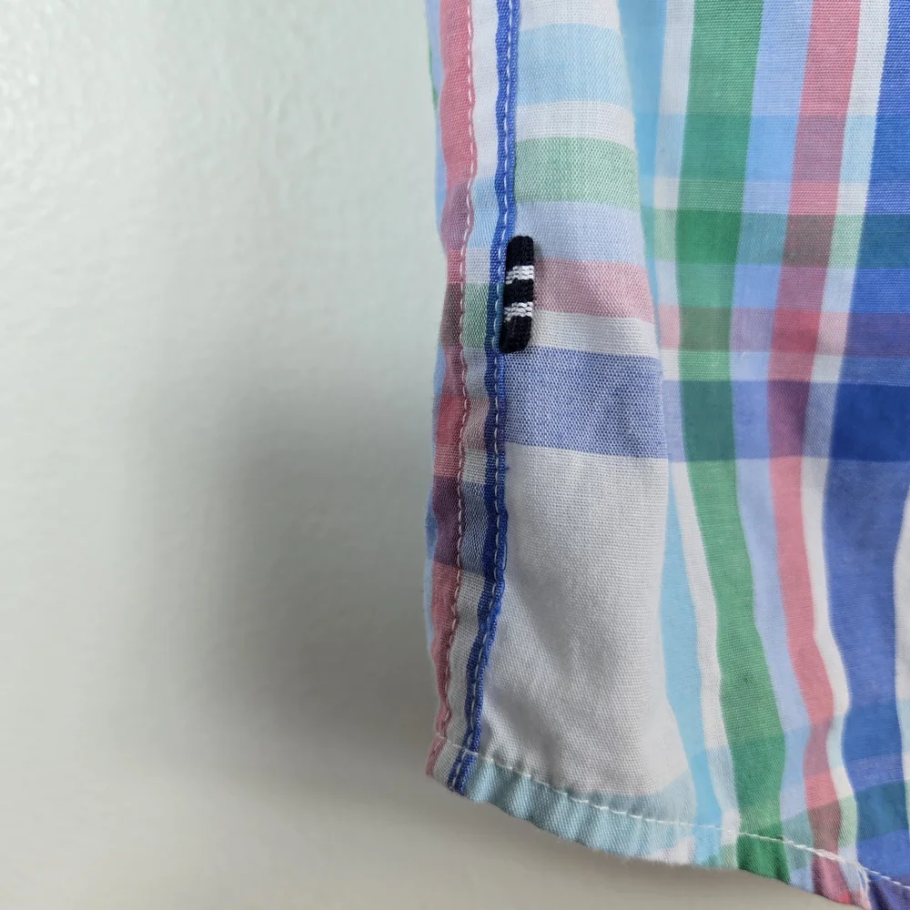 Nautica Boys Blue Green Plaid Short Sleeve‎ Button Down Preppy Shirt 5/M Easter
